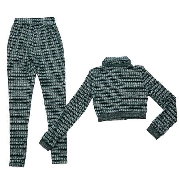 Shane Justin Runway Class Act Set S Green Tweed Legging Crop Jacket Streetwear - Picture 11 of 12